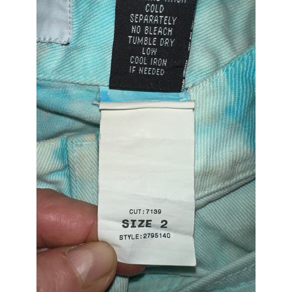 VINTAGE 90's ABS TURQUOISE TIE DYE COTTON DENIM CROP JEANS 2 - Picture 7 of 10